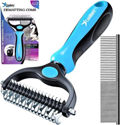 Candure Spazzola per Cani e Gatti in Acciaio Inox - Deshedding Blu - Offerta Amazon