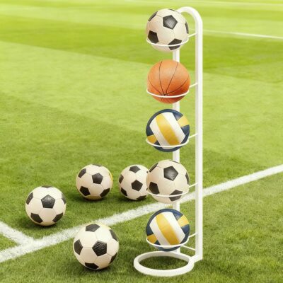Porta Palloni a 5 Livelli Bianco - Supporto Salvaspazio per Basket, Calcio e Pallavolo - Offerta Amazon