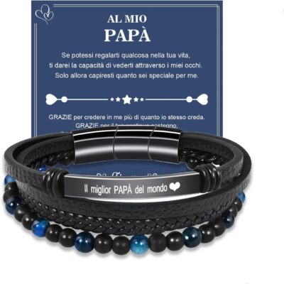 VGWON Bracciale Uomo in Vera Pelle con Pietre Naturali - Offerta Amazon