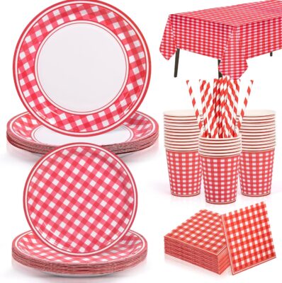 Stoviglie per Feste Compleanno 81 Pezzi Quadri Rossi e Bianchi - Offerta Amazon