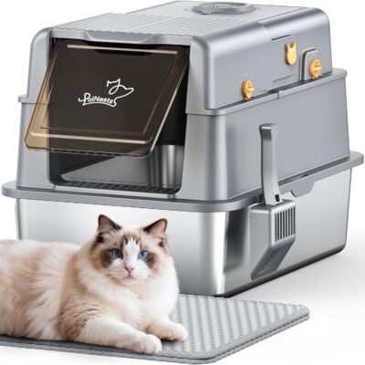 Lettiera per Gatti XXL in Acciaio Inox con Coperchio Ribaltabile - Offerta Amazon