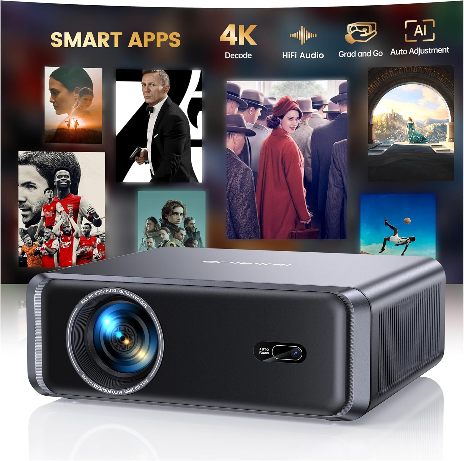 Proiettore 4K Smart TV con WiFi6 e Bluetooth 5.3