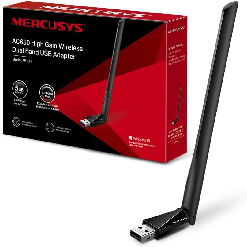 Mercusys Adattatore WiFi USB AC650 Dual-Band ad Alto Guadagno
