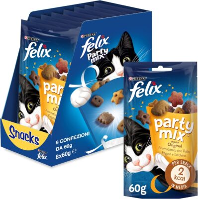 FELIX Party Mix Snack per Gatti Adulti - Croccantini Gusto Pollo e Tacchino - Offerta Amazon